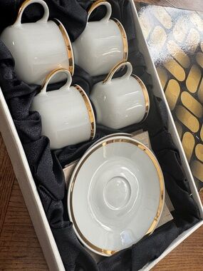 RARE VTG Made In Czechoslovakia FINE CHINA ESPRESSO SET | Gold Trim New In Box